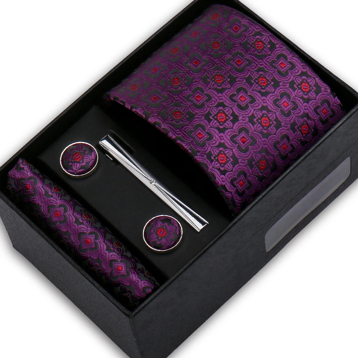 Elegant Men's Suit Necktie Gift Box Set Floral Tie Handchief Cufflinks Tie Clip 4-Piece Business Wedding Party Suit Accessories