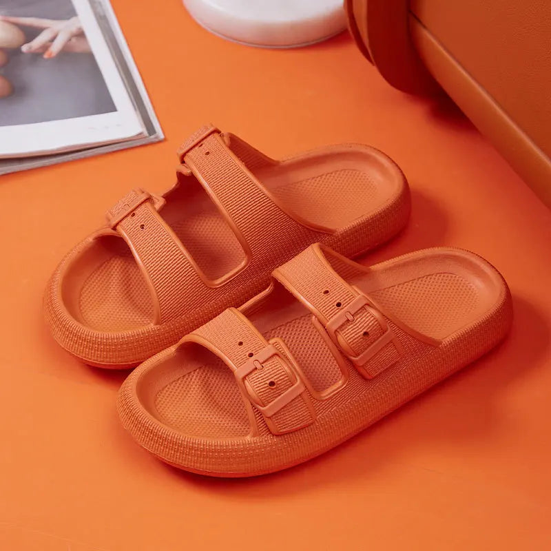Mode Schnalle Dick Plattform Hausschuhe Frauen Heim Weich Sohle EVA Cloud Slides Sandalen Frau 2025 Sommer Rutschfest Strand Flip Flops
