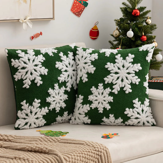 2-piece snowflake velvet pillow covers, Christmas-style square cushion covers, for home decoration in living room, bedroom