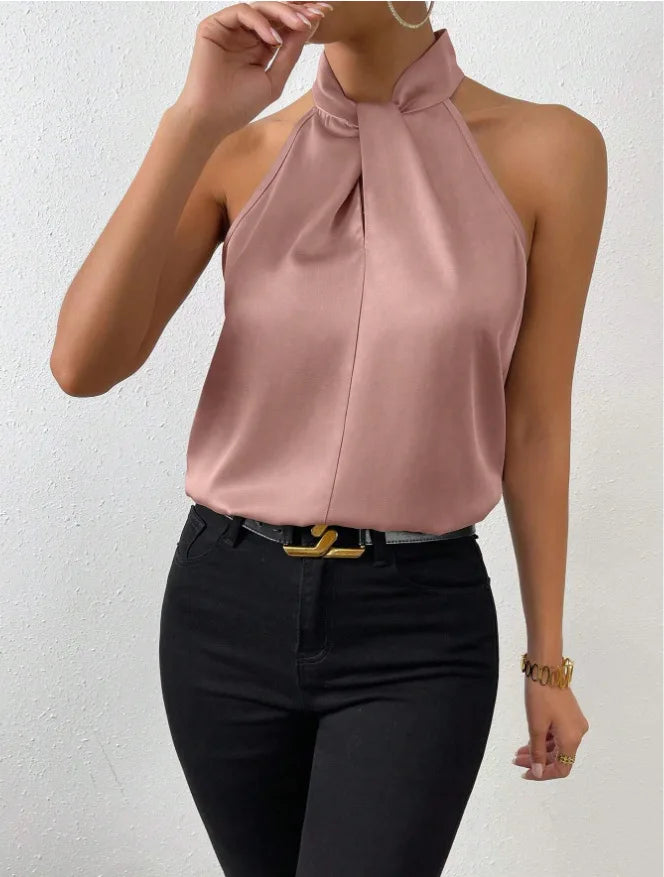 Women's Tops 2025 Summer New European and American Clothes Satin Halter Sleeveless Vest elegant Commuting Satin Simulated Silk Top