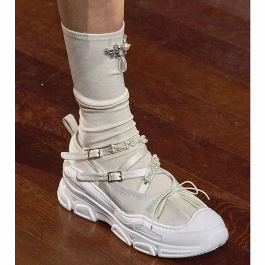 Damen Niedrige Absätze 2025 - Koreanischer Stil Perlenkette Mary Jane Flats - Party Arbeit Casual Bootsschuhe