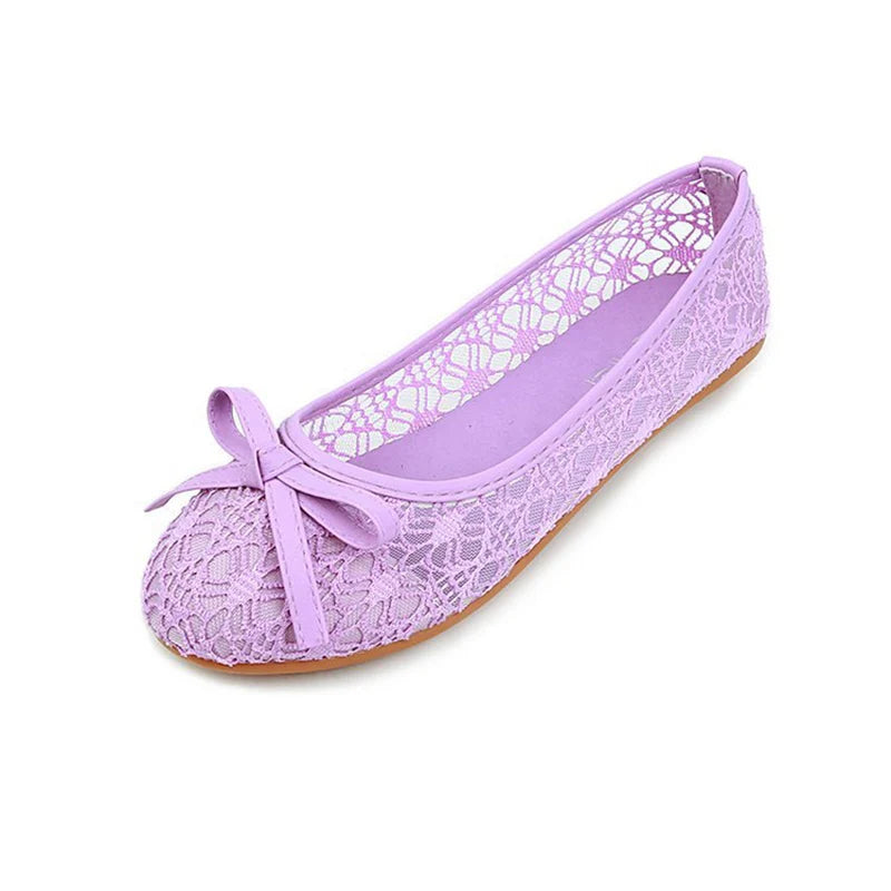 Damen Ballerinas mit Schleife - Flache Slip-On Schuhe - Cut-Out Design Atmungsaktive Casual Flats