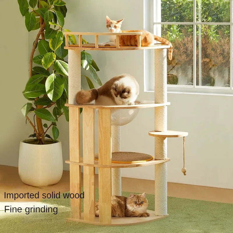 Solid Wood Cat Climbing Frame Small-sized Multi-functional Cat Villa Multi-Story Cat Tree House Wear-resistant Sisal Column