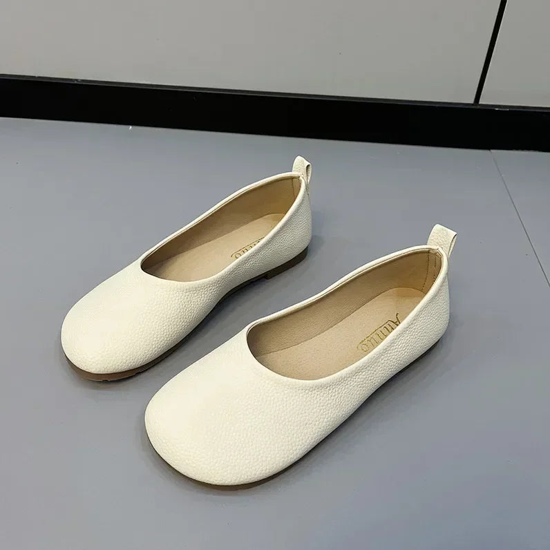 Damen Slip-on Leder Loafers 2025 - Frühling Herbst Mode Ballet Schuhe - Ladies Casual Runder Zeh Süße Flats Krankenschwester Sneakers