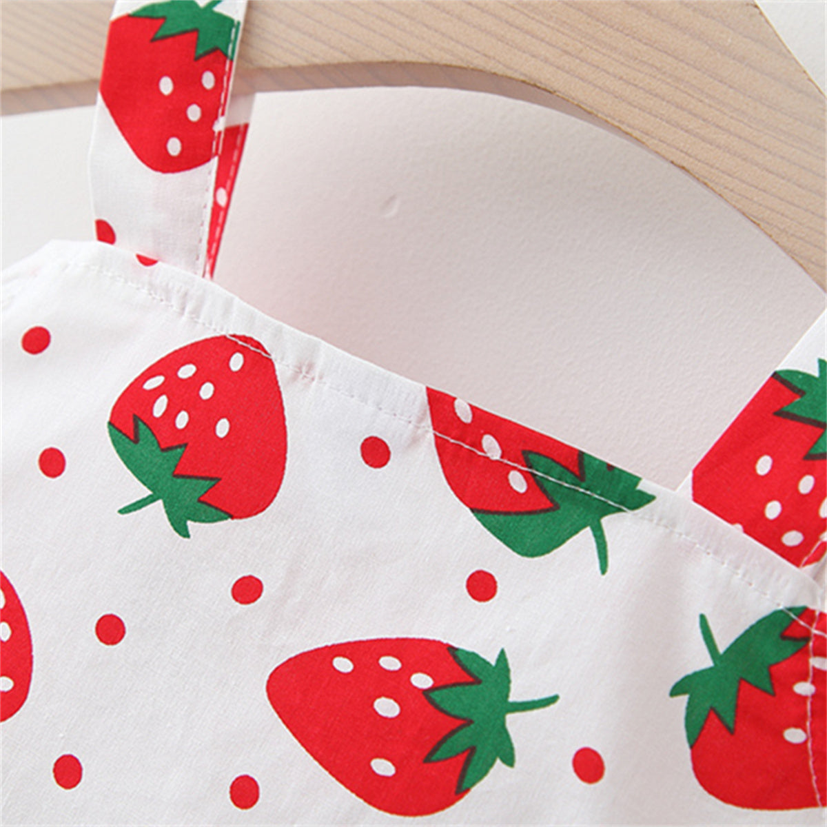 Summer Baby Girl's Dress Small Round Dot Strawberry Print Chest Bow Daily Casual Dress with Hat