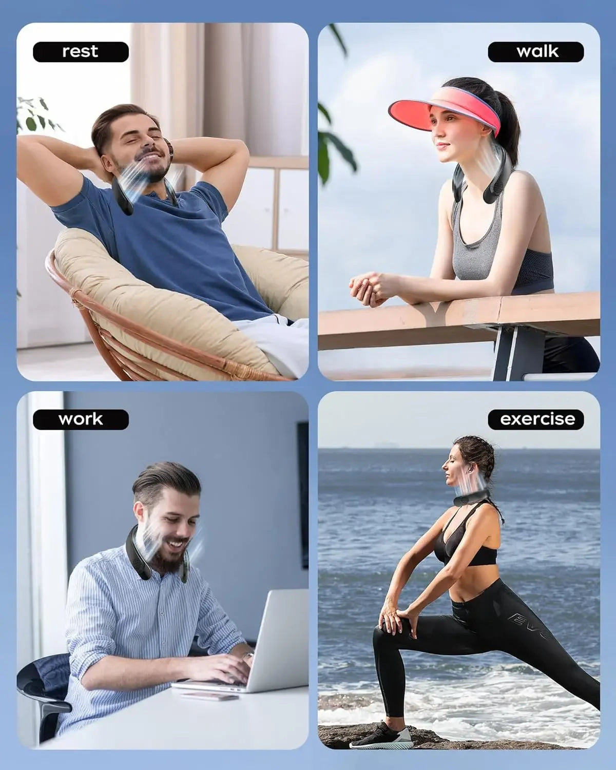 4000mAh Leafless Portable Neck Fan 3 Gears Adjustable Super Strong Wind Fast Cooling Multi-Function Digital Display Neck Fan