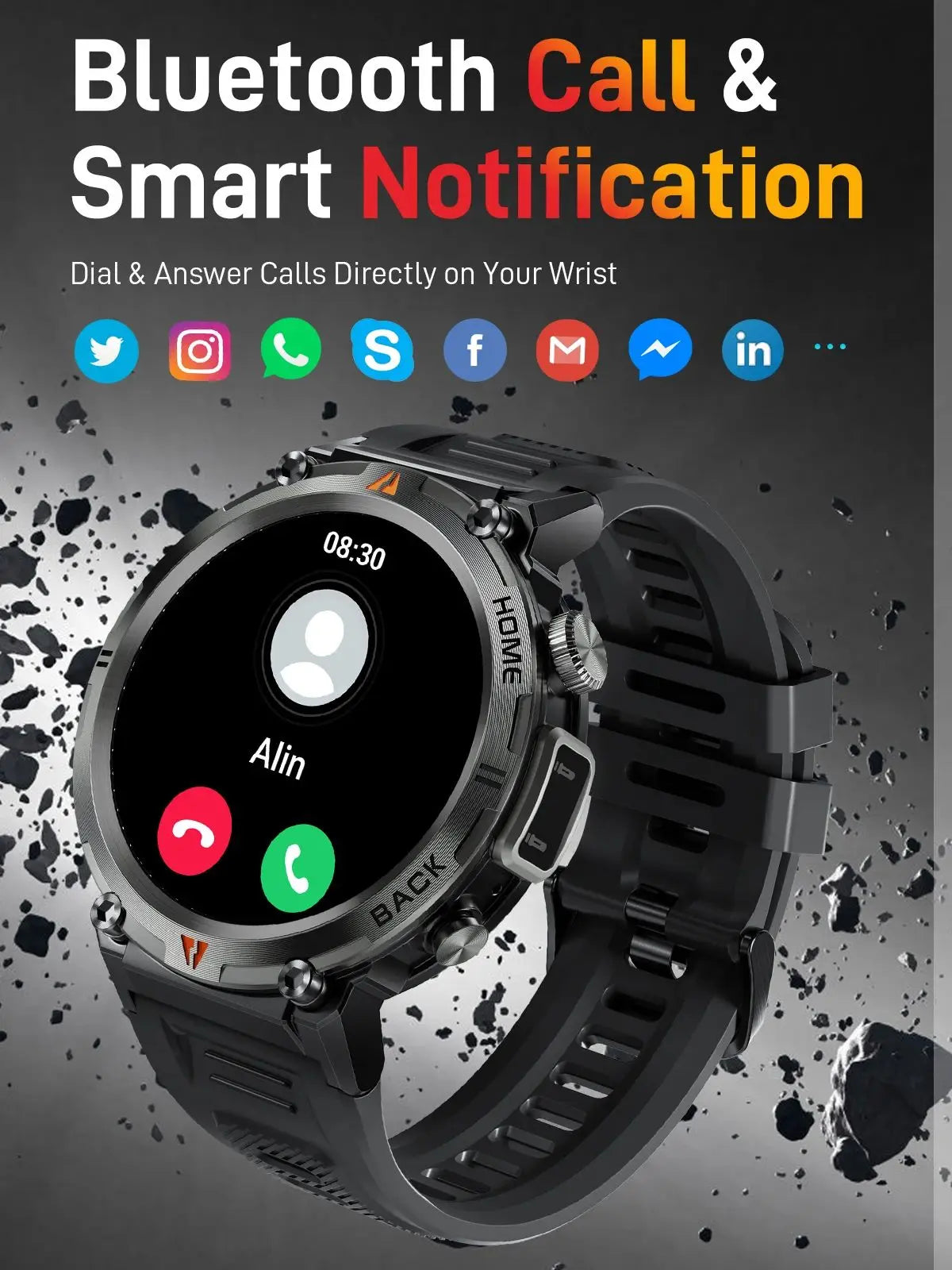 LaNikar 2025 KE3 Smartwatch - Bluetooth Anruf Herren Vollbild Touchscreen Gesundheitsmonitor Stahlring