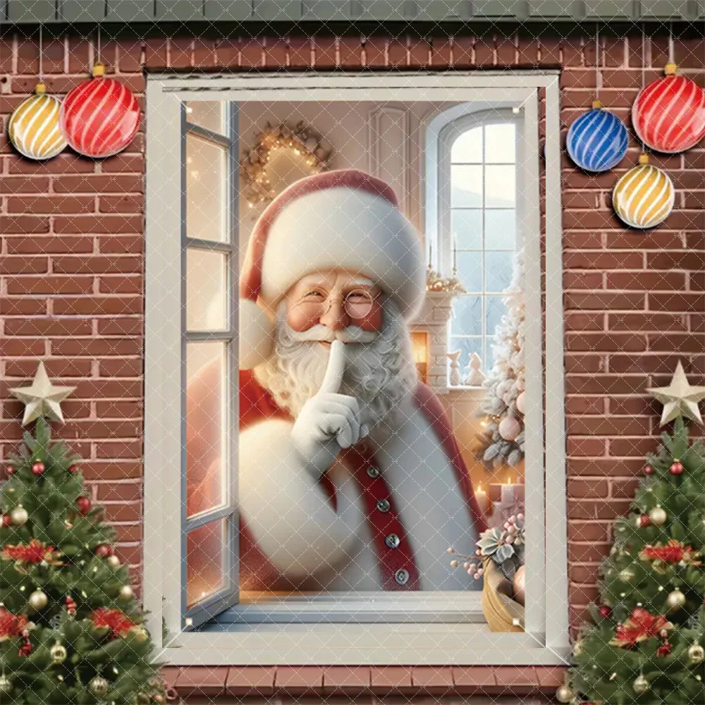 Merry Christmas Door Banner Santa Claus Window Hanging Christmas Tree Snowman Backdrop Cute Elf Room Supplies Party Decorations