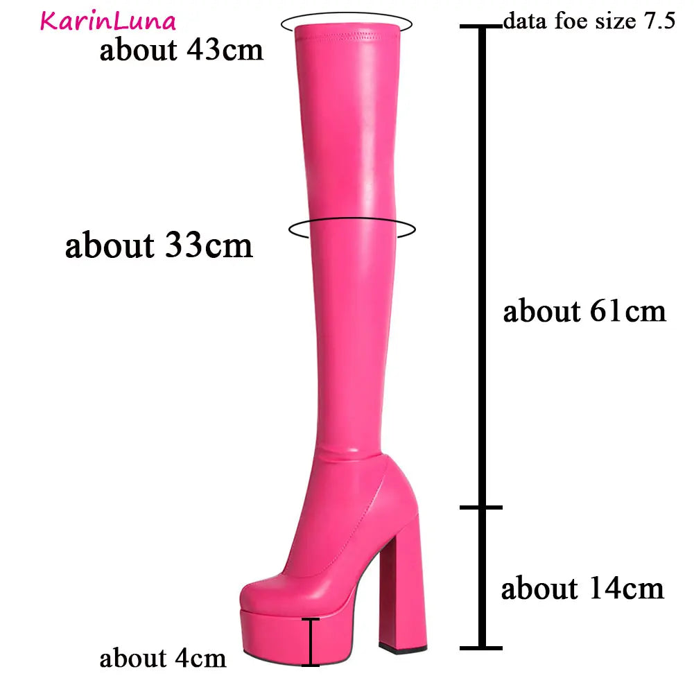 Ghete peste genunchi KarinLuna cu toc cu platformă - lungimea tijei deasupra genunchiului, înălțimea tocului 8 cm, mărime standard