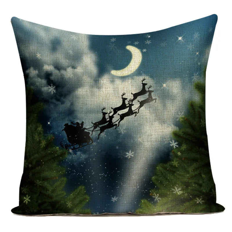 Merry Christmas Cute Cartoon Santa Claus Christmas Trees Polyester Sofa Home Decoration Pillow Cushion Cover Almofadas