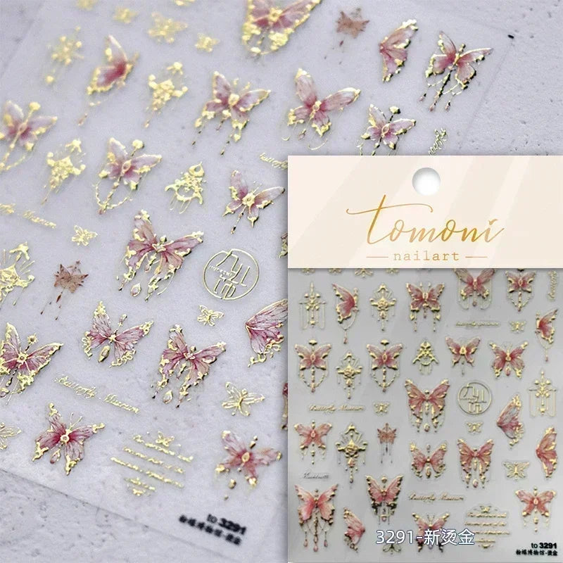 Fantasy Shiny Shell Light Butterfly Rhinestone Bohemia Hot 5D Soft Embossed Relief Nail Art Sticker 3D Decal Decoration Manicure