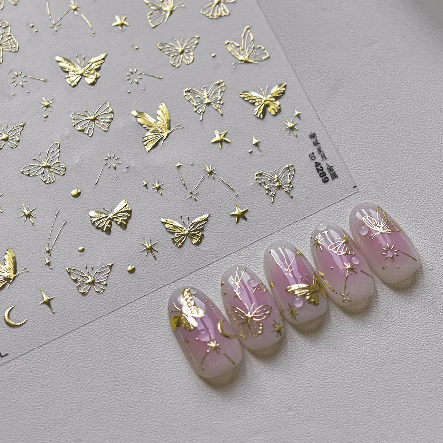 Golden Nail Art Stickers Butterfly Moon Star Series DIY High Quality Bronzing Nail Foil Manicure Decal Decoration Nail Stickers