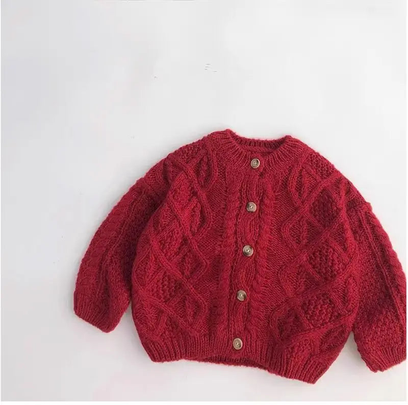 BabyStyle Strickjacke Mädchen Rundhals - Rot Gr.3-6 Unisex