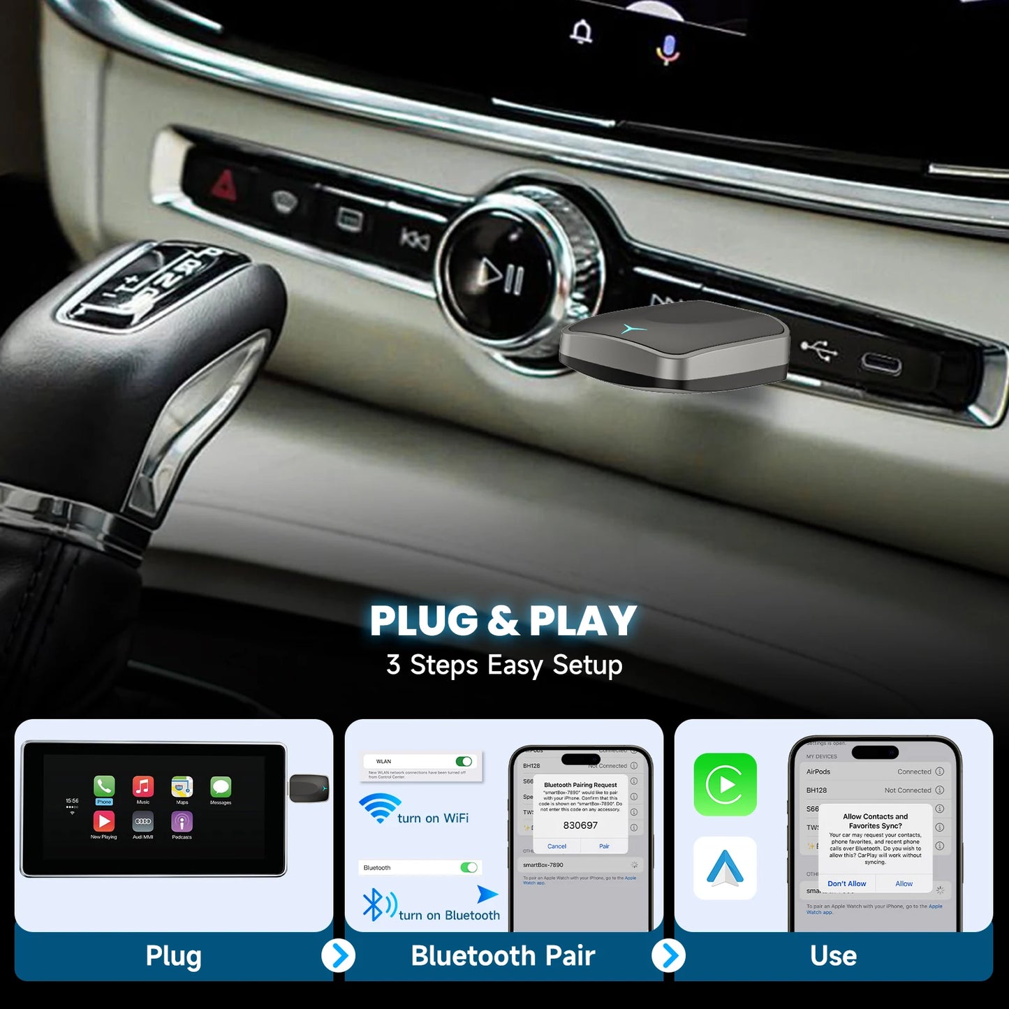 Spedal 2in1 CarPlay Android Auto Kabellos - Plug 5V Mini