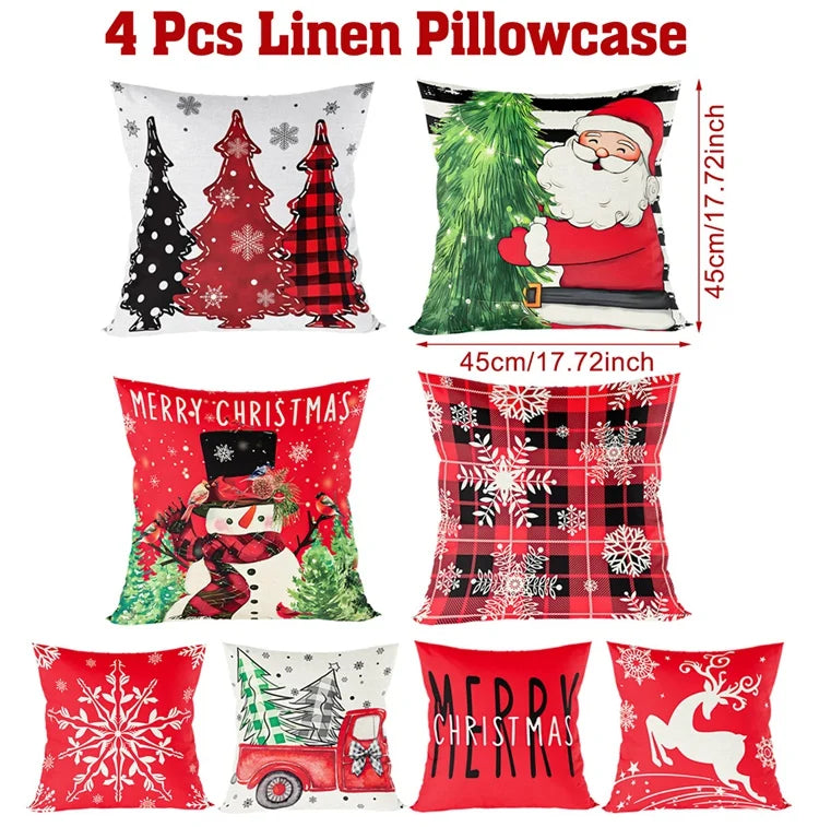 4pcs Christmas Cushion Cover Pillowcase Merry Christmas Decoration Linen Pillow Cases Home 2025 Xmas Gifts Pillow Covers 2026