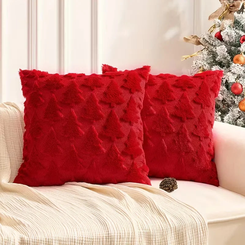 Christmas Decorative Pillow Cover Plush Embroidered Cushion Case Soft Throw Pillowcase For Sofa Living Room Home Festive Gift