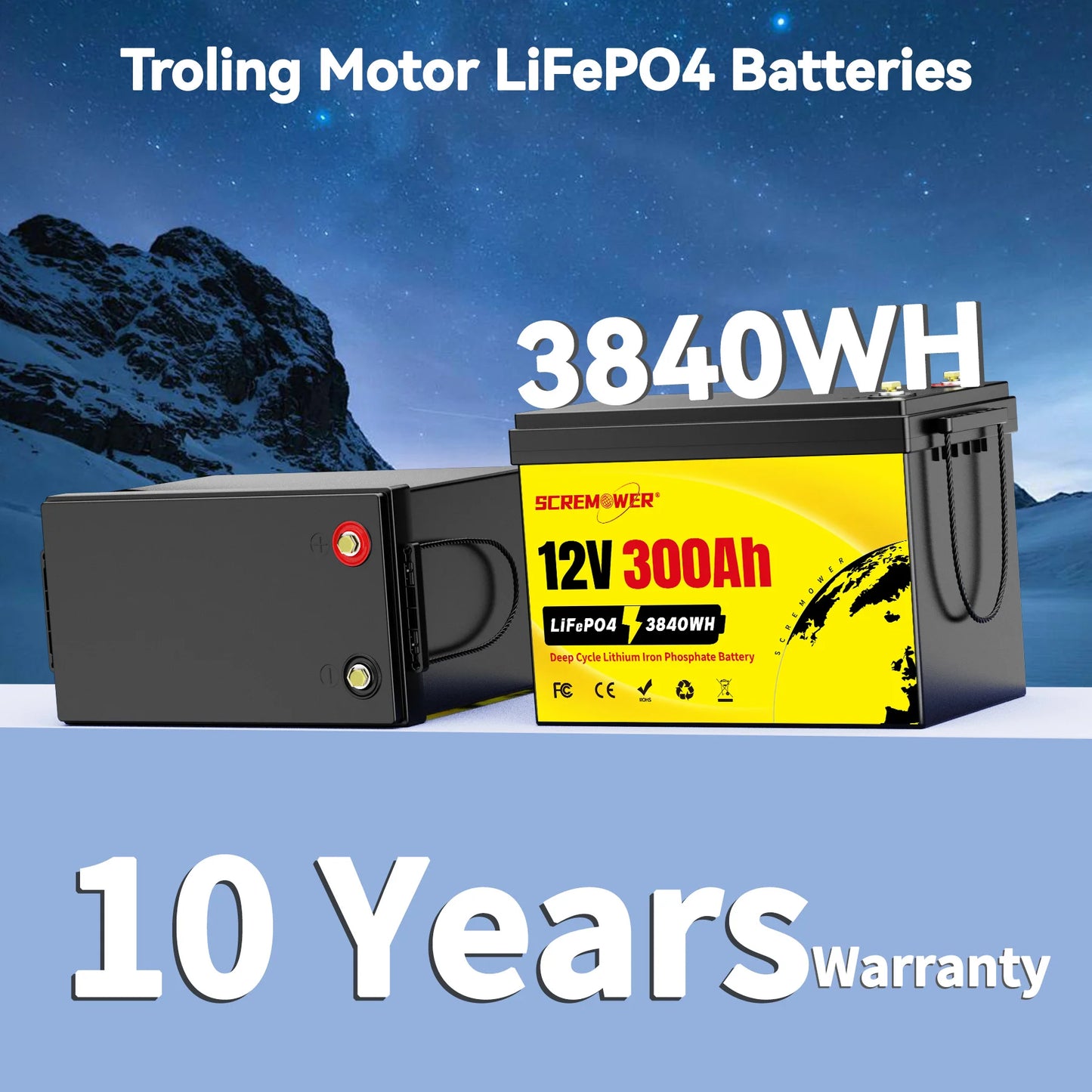 12V 300Ah LiFePO4 Batterie - Lithium-Eisenphosphat-Batterie mit 200A BMS für RV, Camper, Golfwagen, Off-Road und Off-Grid Anwendungen