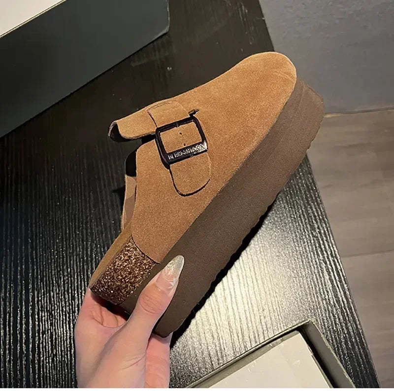 Fashion Outdoor Slip On Beach Sandalias Women's Suede Mules Slippers Platform Flats Boston Clogs Sandals