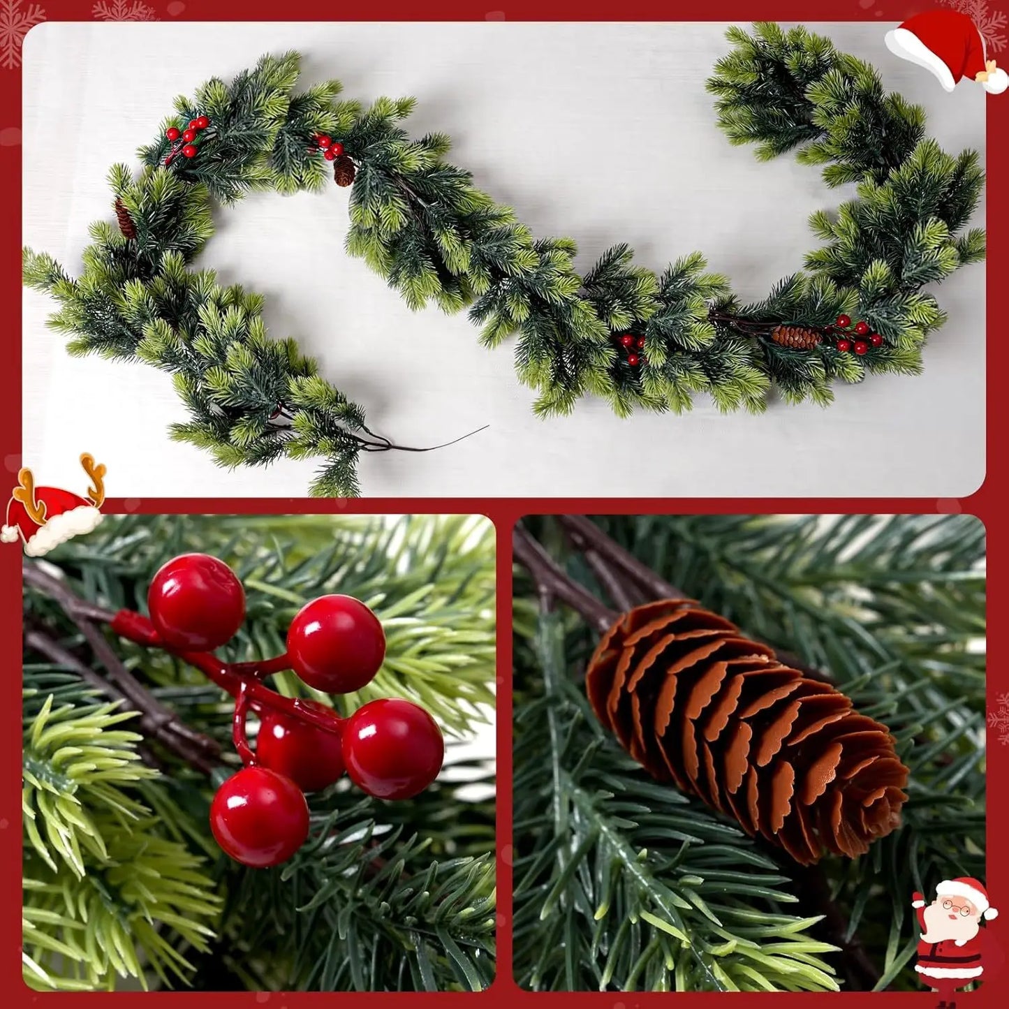 6 Fuß echte künstliche Girlande – ideal für Weihnachten, Winter und Neujahr, Dekoration für Mantel, Tisch, Wand, Weihnachtsdekoration