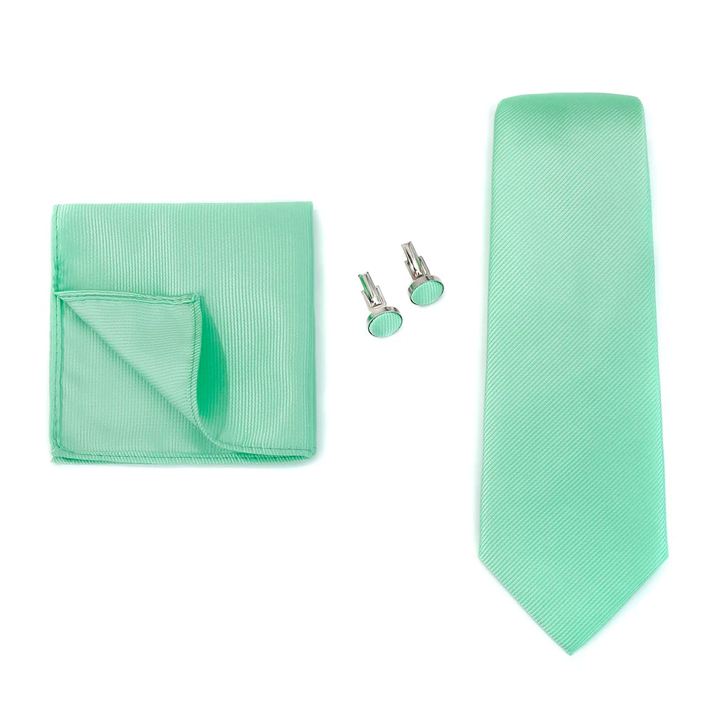 Necktie Fashion Brand Handmade Solid Necktie Handkerchief Cufflinks Set For Men Ties Suit Shirts Wedding Accessories Man Gifts