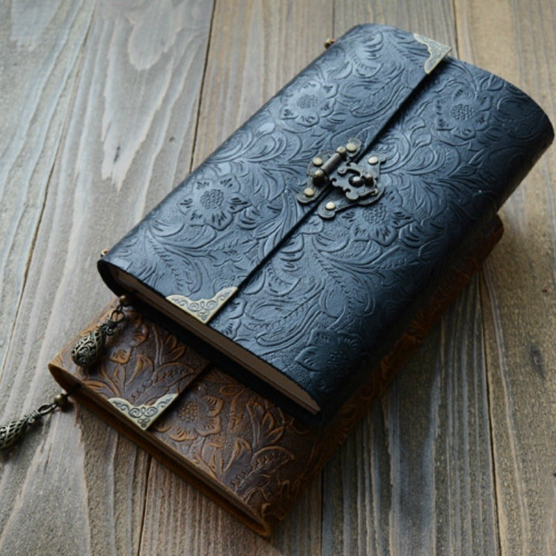 Embossed Pattern Soft Leather Travel Notebook with Lock and Key Diary Notepad Paper for Business Sketching & Writing