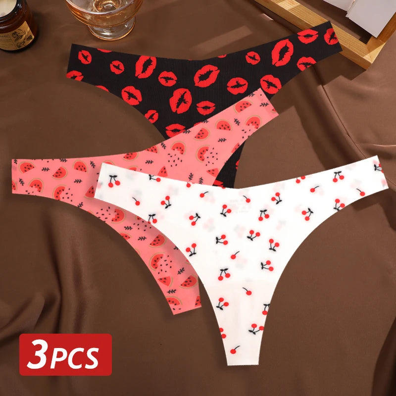 All Of Me Damen-Unterwäsche 2025 - 3er-Set Ice Silk nahtlose Strings Leopard & Schmetterling Print
