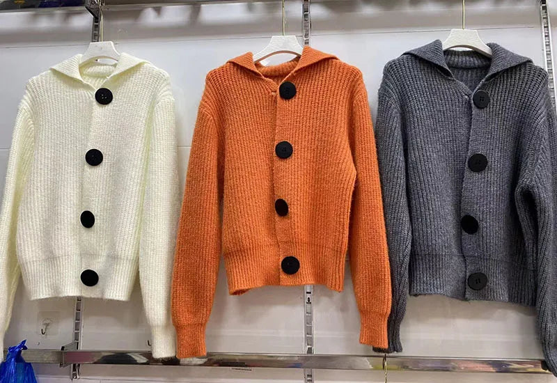 Koreanische Mode Große Tasten Strickjacke - GrS-XL,dick