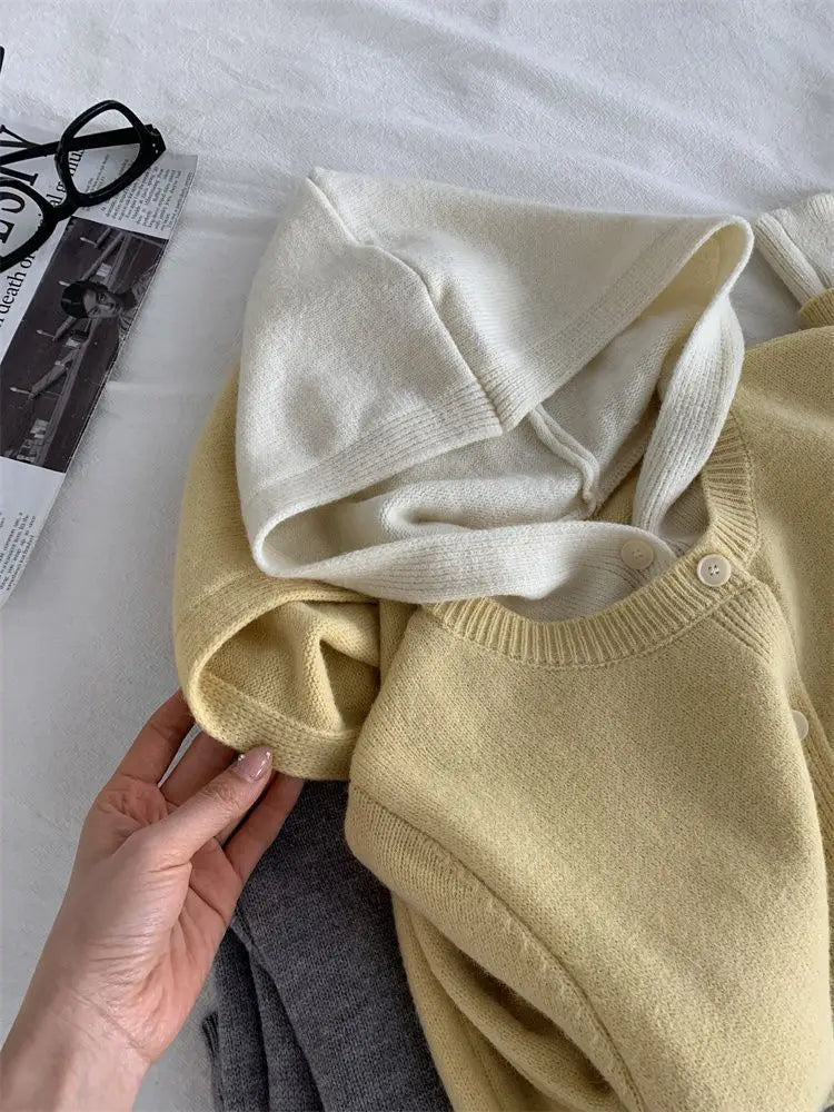 Pateekate Koreanischer Stil Kapuzen Strickcardigan - Größe M, Material Polyester/Viskose/Spandex, Lockere Passform