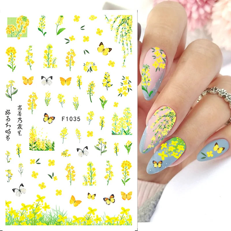New Spring Fresh Flowers Butterfly 3D Nail Stickers Colorful Laser Butterflies Geometric Pattern Stickers Nail Decoration 1PCS
