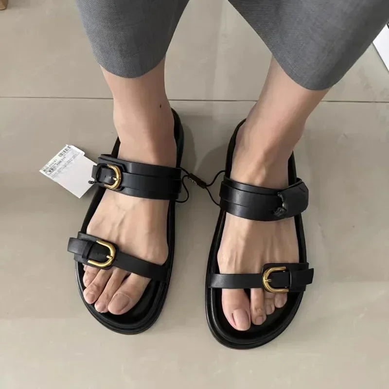 BUVAZIK Modell Buckle Sandale - PU Leder Flach 1cm Damen