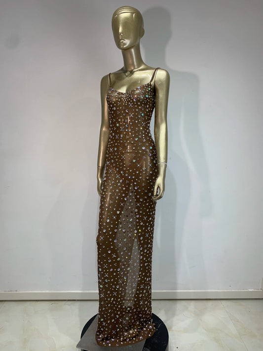 Aurelia Elegantes Kleid Transparent - Strass Ärmellos S