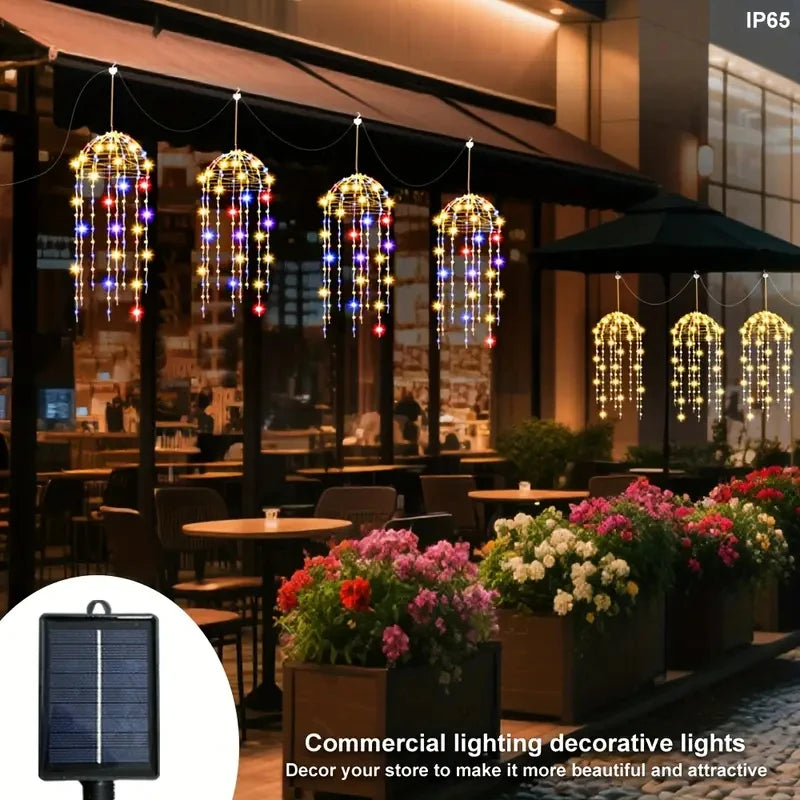 4pcs Solar Hanging Jellyfish Lights 8 Modes Waterproof LED Outdoor String Lights for Garden Weddings Trees Christmas Decorative