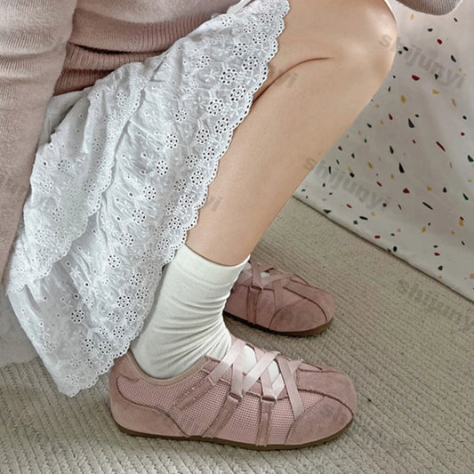 Women Shoes 2025 Spring Autumn New Fashion Comfort Soft Sole Ballet Style Casual Shoes Breathable Mesh Non Slip Vintage Sneakers