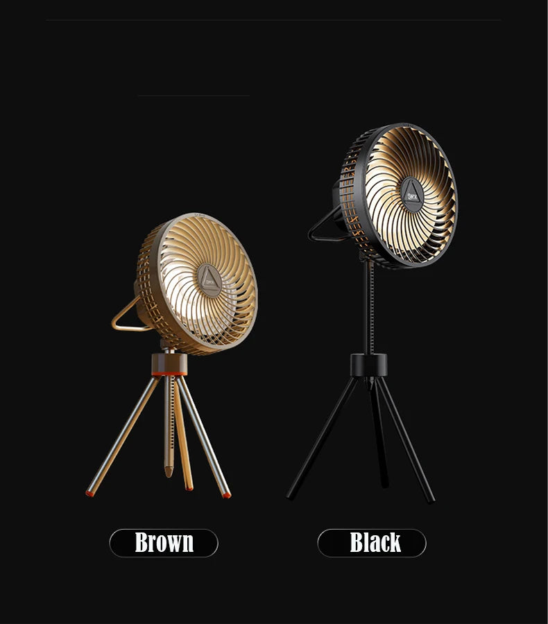12000mAh Tripod Camping Fan Rechargeable Desktop Portable Circulator Wireless Ceiling Electric Fan with Power Bank LED Lighting