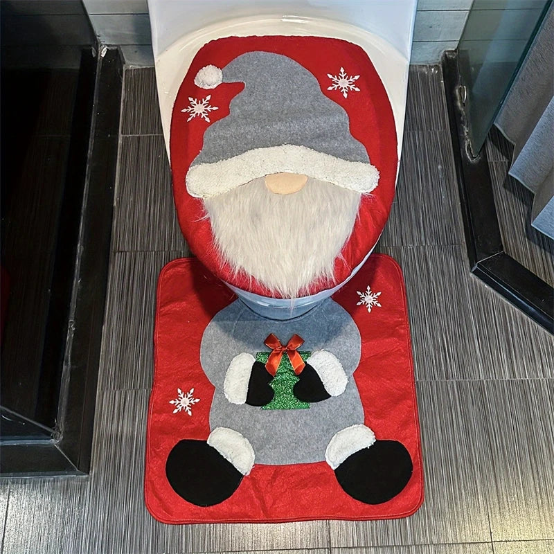 Funny Santa Toilet Seat Cover Set 2PC, Christmas Bathroom Decor With Soft Mat For Xmas Party Home Decoration Gift