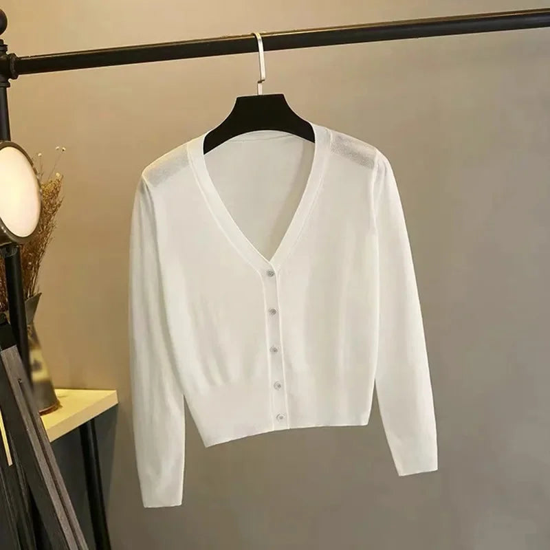 Basic Damen Strickjacke V-Ausschnitt - Kurz, Dünn, Medium