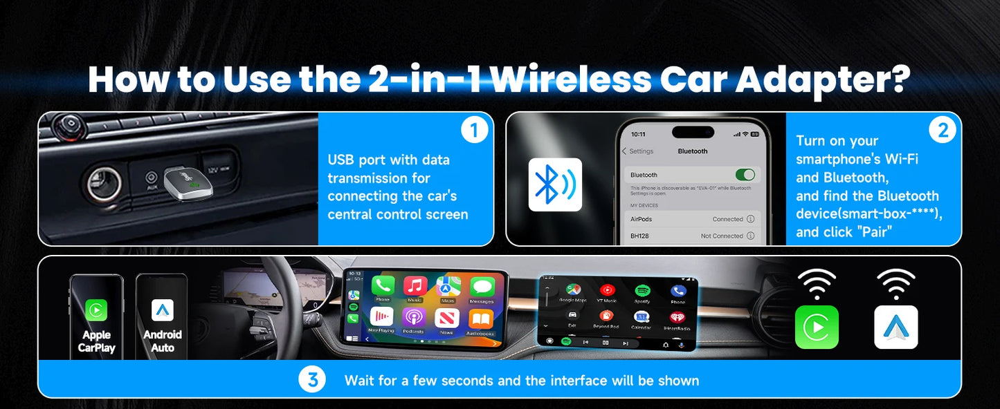 Spedal 2in1 CarPlay Android Auto Kabellos - Plug 5V Mini