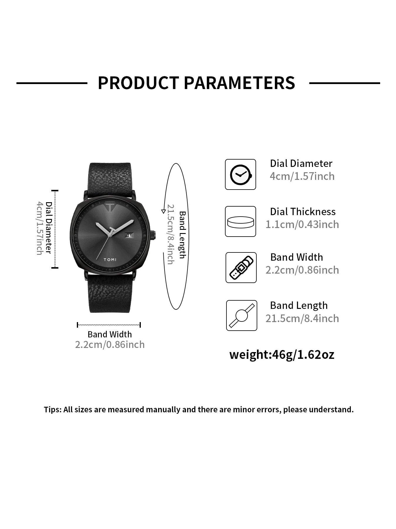 TOMI Men's Watch Minimalist Fashion Sports Watch Calendar Leather Casual Quartz Watch