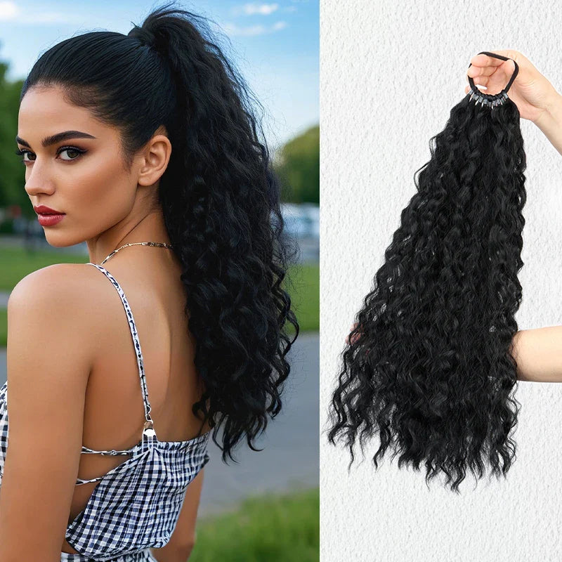Synthetic long curly ponytail with elastic hair rope – daily & party hair extension