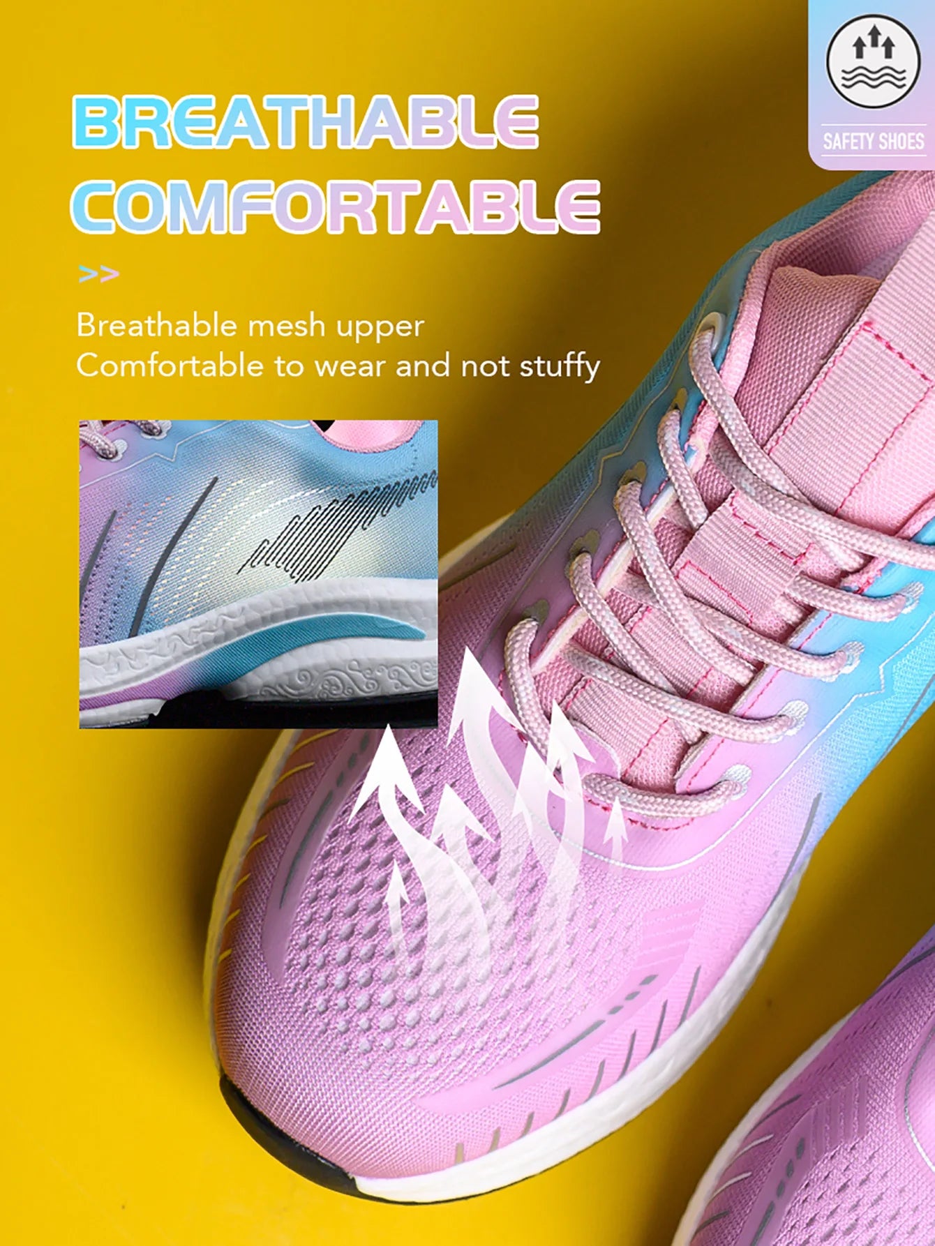 Safety Shoes for Women Steel Toe Sneakers Anti-Punctur Lightweight Boots Female Pink Breathable Hiking Boots Comfortable Shoes
