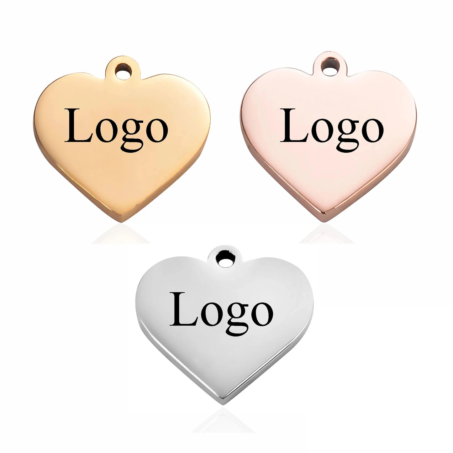 Edelstahl Herz Anhänger 2025 - 20 Stück Gravur Logo 15mm Charms für DIY Schmuck