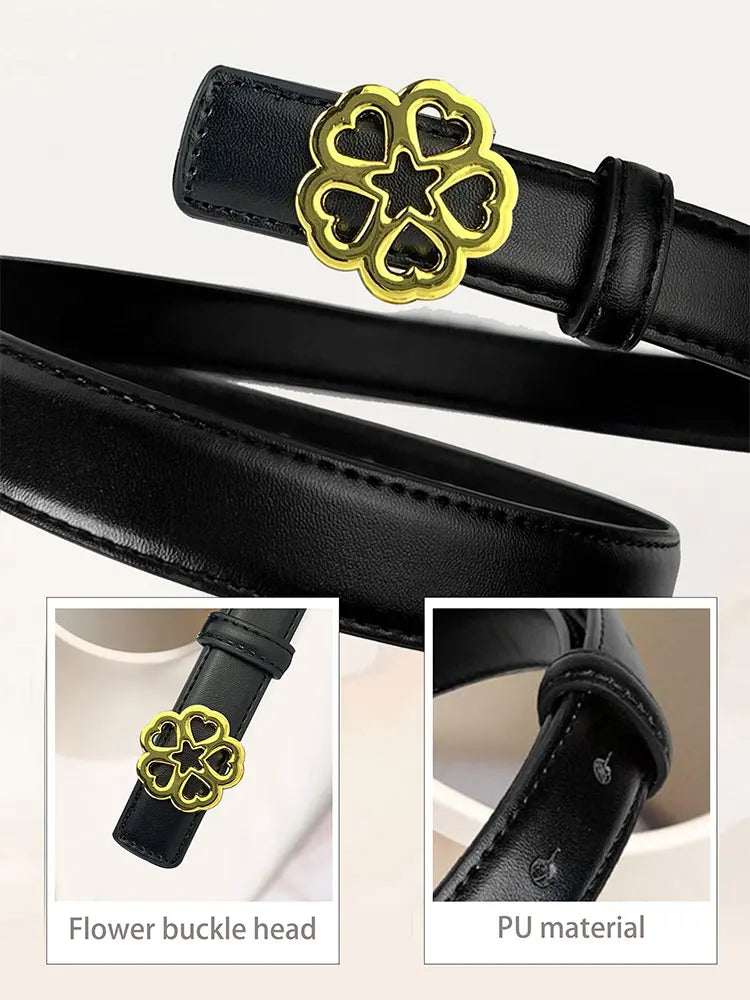 Women's Belt Versatile Retro Bronze Buckle Cowhide Thin Belt2.3Simple and Elegant Decorative Dress Suit Apparel Accessories