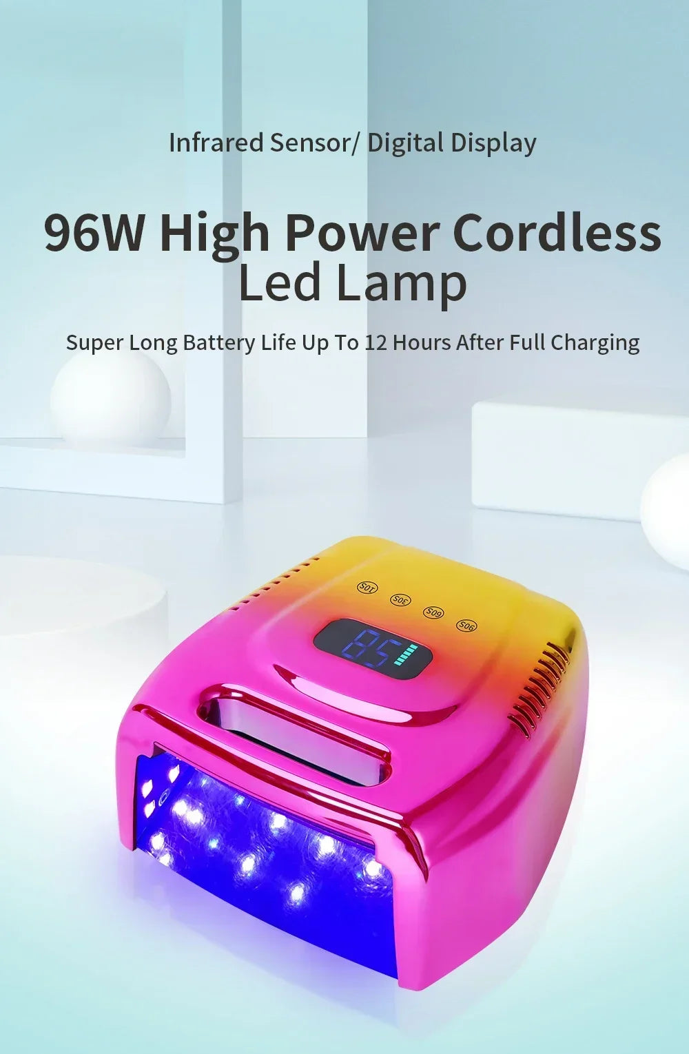 Cordless UV Nail Lamp 51LEDs 96W Professional LED Nail Lamp with Touch Display UV Light for Gel Nails Built-in 3-Timer Modes