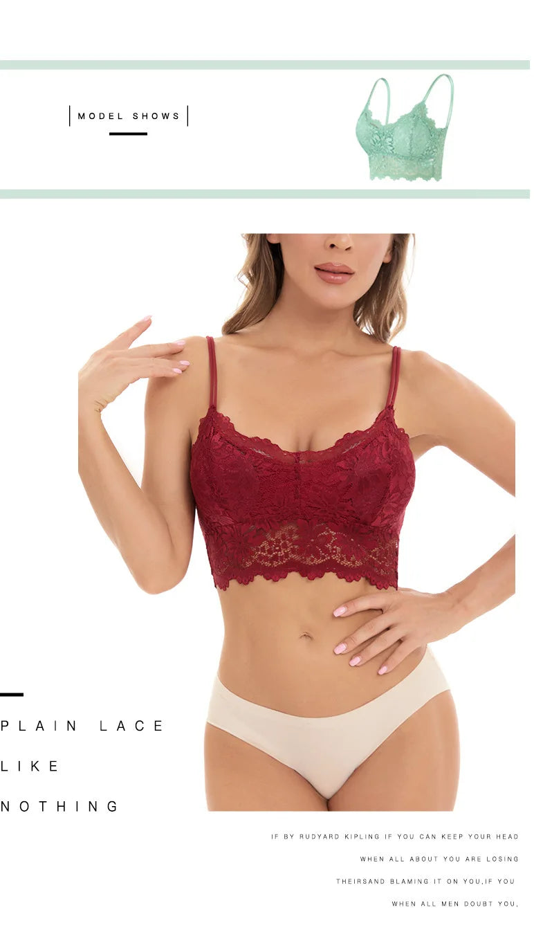 Damen BH 2025 - Blumen-Spitzen BH ohne Bügel mit Bogenkante & Doppelträgern