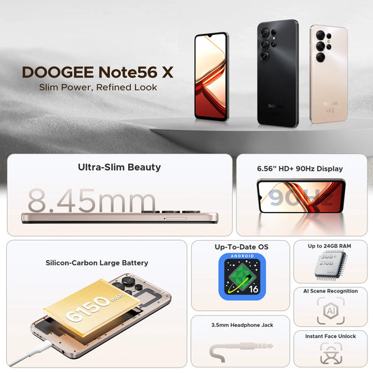 DOOGEE Note56X 6,56 Zoll Display - Akku 6150 mAh, CPU Unisoc SC9863A