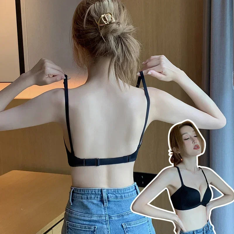 Women's Backless Bra elegant Invisible Bralette Lace Wedding Bras Low Back Underwear Push Up Brassiere Seamless Lingerie Corset Bra