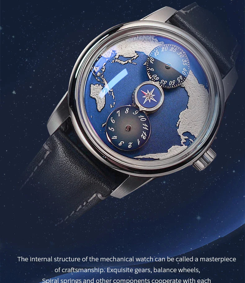 Earth automatic watch unique earth design stainless steel waterproof luminous dial
