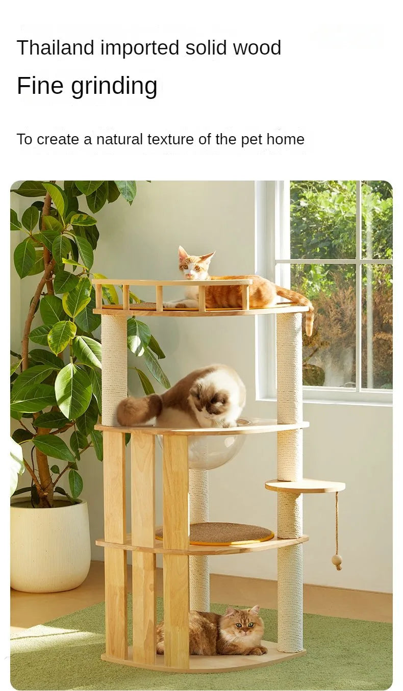 Solid Wood Cat Climbing Frame Small-sized Multi-functional Cat Villa Multi-Story Cat Tree House Wear-resistant Sisal Column