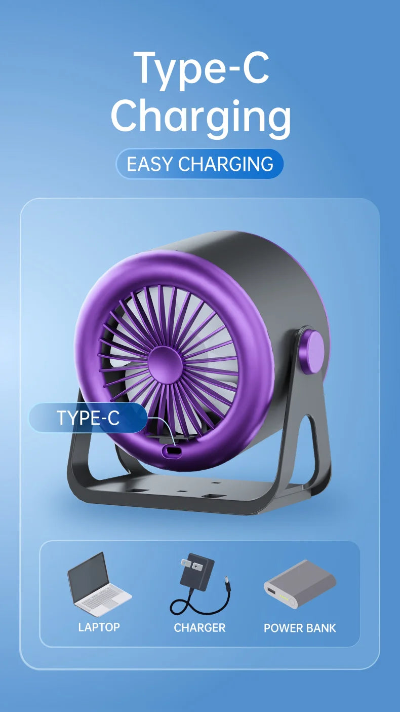 TINSOL 2500mAH Portable Electric Fan with Ambient Light Turbo Mute Electric Fan Desktop Wall Mount Ceiling Air Cooler