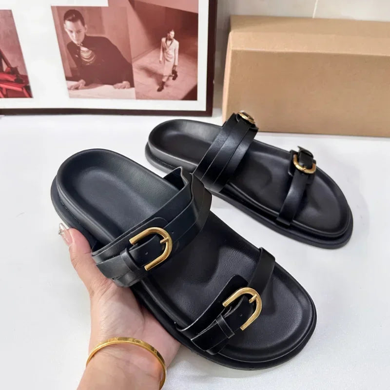 BUVAZIK Modell Buckle Sandale - PU Leder Flach 1cm Damen